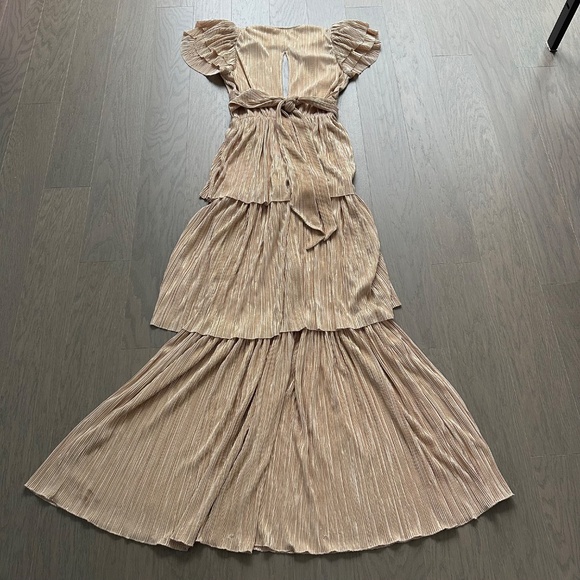 Sabina Musayev MAZE Gold Tiered Maxi Dress Ruffle Sleeve Tie - XS X SMALL - Picture 3 of 13